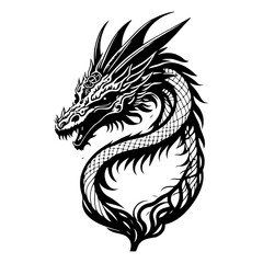 Majestic dragon illustration with intricate scales in a sleek, minimalist style