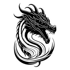 Monochrome dragon head intricate vector design for mythical creature enthusiasts