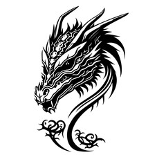 Intricate stylized dragon head illustration with elaborate details and sleek lines