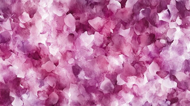 Abstract watercolor floral pattern in shades of pink and purple.