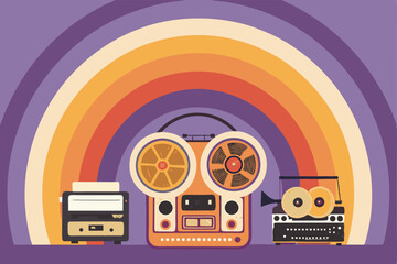 Fototapeta premium Create a vibrant flat vector podcast background featuring a radial gradient, ideal for podcast artwork or promotional materials. Include space for text and logo.