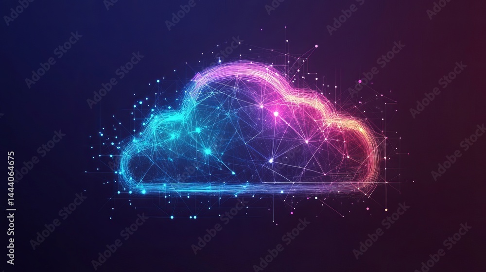 Poster abstract cloud computing network digital technology concept illustration web data pink blue neon