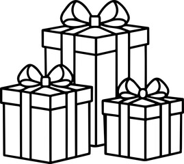 Christmas gift box with bow outline vector illustration line art