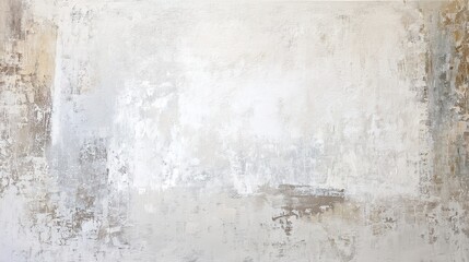 Naklejka premium Abstract white paintings show rich textures, light greys and greys, set against a minimalist backdrop on canvas fabric. It creates a calm and elegant atmosphere.