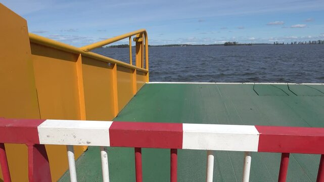 Hampetorp, Sweden A small car ferry crosses the Hjalmaren Lake to Vindo island. 