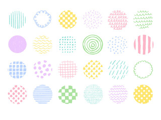 手描きあしらいセット　まる　色えんぴつ　パターン　カラフル