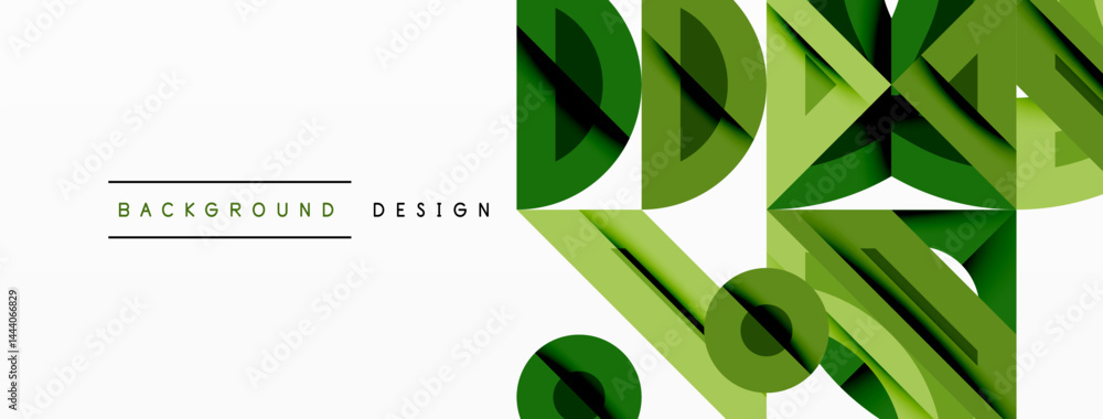 Poster Abstract geometric design. Layers create depth, using various green shades. Minimalist style, modern aesthetic. Clean lines, simple shapes.