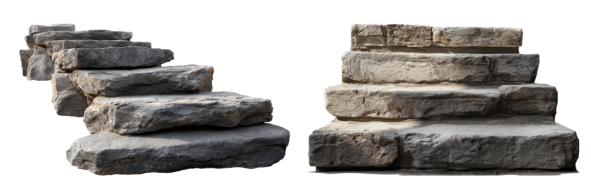 Stone steps, two different angles isolated, transparent background