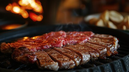 A BBQ restaurant with a focus on premium cuts of meat, including wagyu beef, Iberian pork, and other gourmet options cooked over a wood grill.
