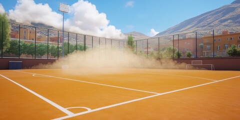 Obraz premium Dusty soccer field on a sunny day.