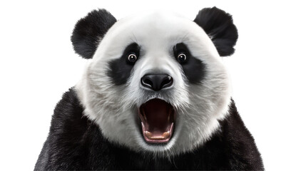 Obraz premium panda bear with an open mouth, surprised expression, and white background.