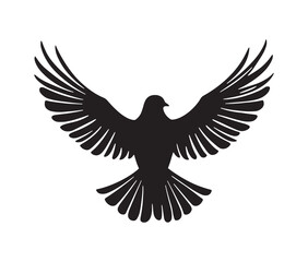 Flying dove of peace. Minimal black dove silhouette