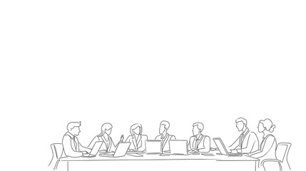 A group of people sitting at a long table
