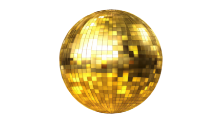 Golden disco ball isolated, transparent background