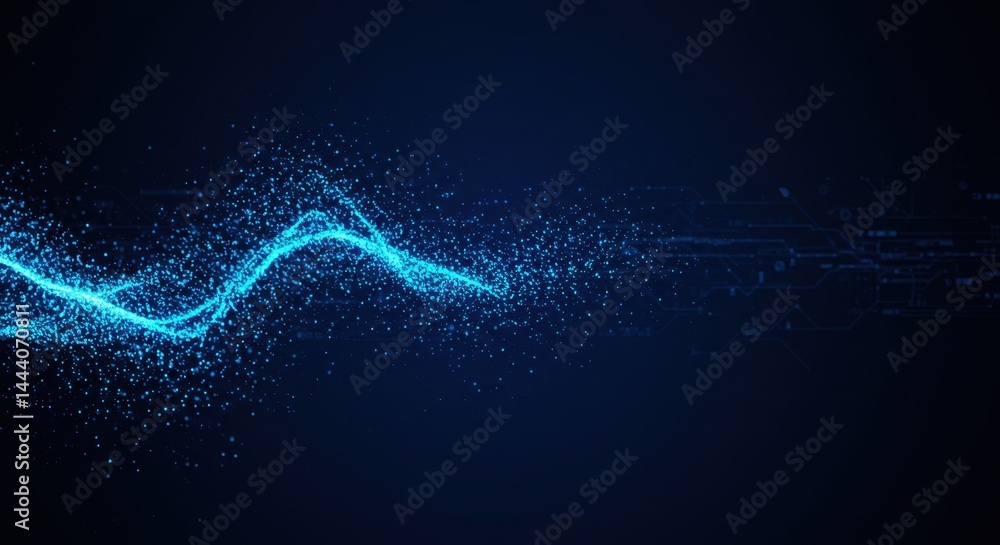 Poster abstract blue digital wave: flowing data stream visualization