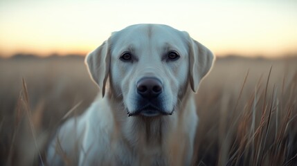 Cream-colored Labrador in golden field