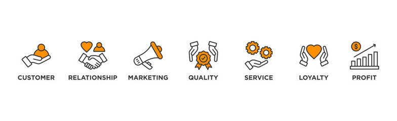 Customer relationship banner web icon glyph silhouette with icon of customer, relationship, marketing, quality, service, loyalty and profit