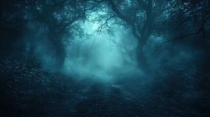 Obraz premium Halloween enchanted forest themed background with mysterious silhouettes background jpeg
