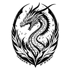Dragon illustration hand draw black colour logo symbol perfect.