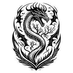 Dragon illustration hand draw black colour logo symbol perfect.