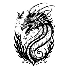 Dragon illustration hand draw black colour logo symbol perfect.