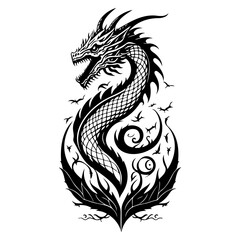 Dragon illustration hand draw black colour logo symbol perfect.
