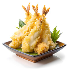 Golden Brown Tempura Appetizer on White Background
