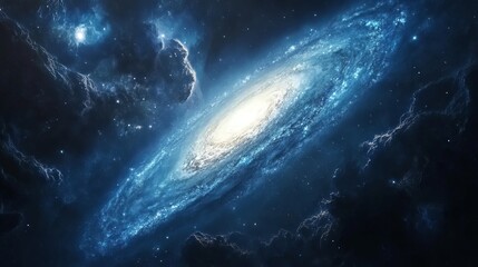 Fototapeta premium Stunning spiral galaxy cosmic nebula space background image sky art blue dark deep stars night light