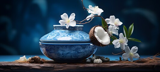 bonsai coconut in Delfts Blauw,ai generative