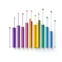 Creative 3D Colorful Bar Graph Visualization with Data Points on White Background

