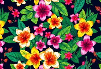 Hand-drawn tropical blooms in vibrant seamless patterns for textile design, background, repeat