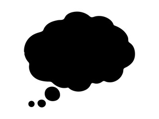 Black thought bubble vector graphic for social media content and design projects, isolated on white background silhouette