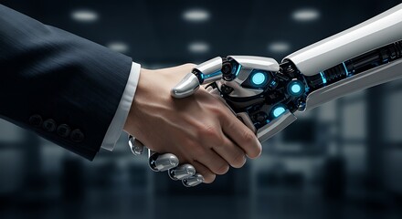 Handshake Between Human and Robot Close Up in Office Setting