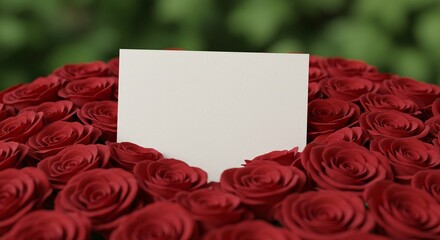 Romantic red roses surround a blank card, perfect for a heartfelt message or greeting.