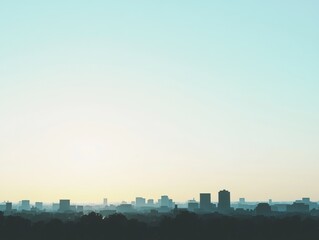 Naklejka premium Pale cityscape skyline at dawn, seen from a distance.