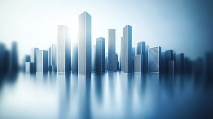 Fototapeta premium Modern metropolis cityscape reflected on a still surface.