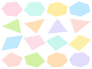 カラフルなドットとストライプ柄の色々な図形のフレームセット