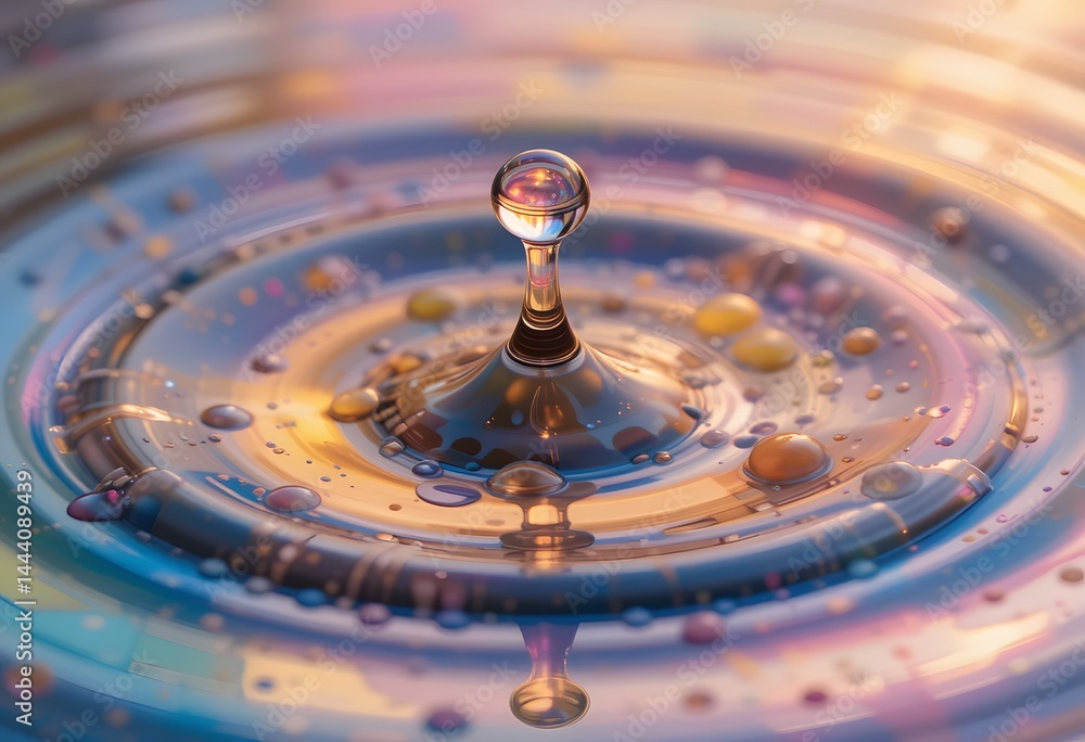 Aufkleber oil drop on water close up creates amazing reflections, and captivating patterns. a macro view showc