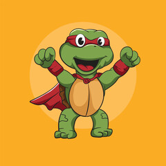 vector A cute cartoon turtle wearing a red cape and glasses
