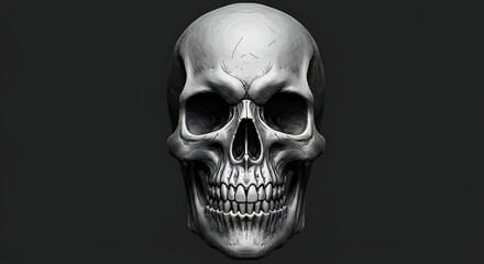 Obraz premium Intricate Monochrome Skull Depiction Against Somber Background Composition