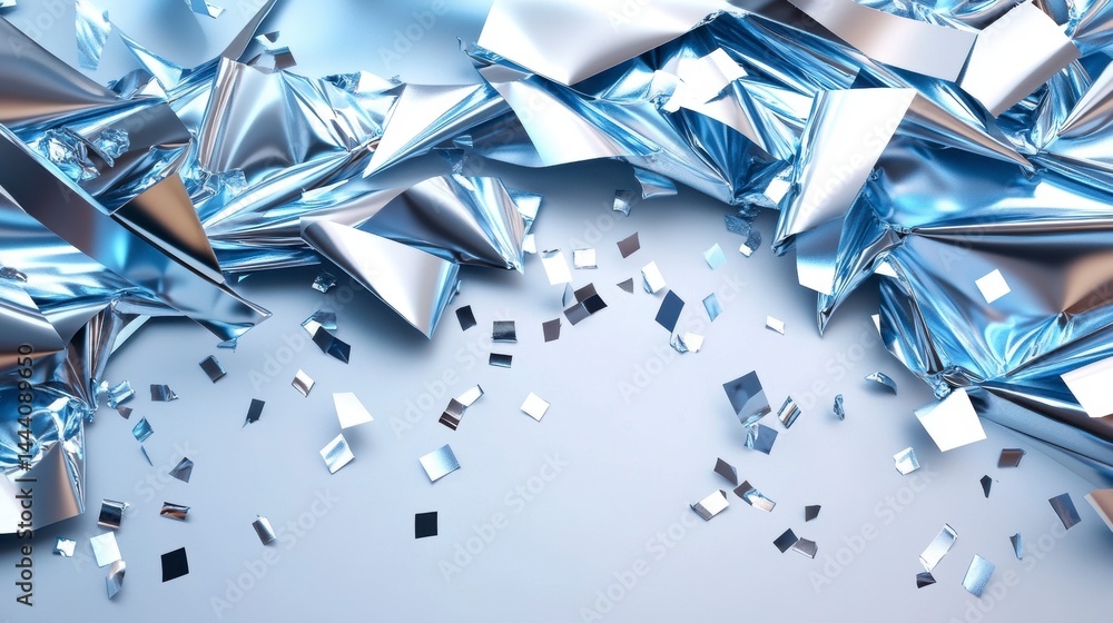 Poster creative reflection of shiny foil and confetti in a studio setting artistic composition colorful vis