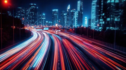 Obraz premium Night City Lights: A Symphony of Speed and Urban Majesty
