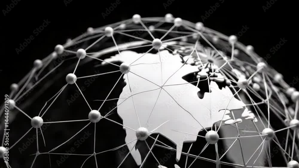 Poster global connections: a striking graphic of a network overlaying a globe, symbolizing interconnectedne