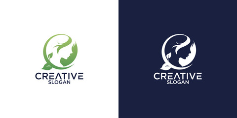 circle beauty Natural women face logo design inspiration