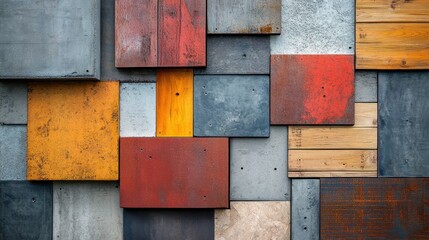 Colorful, textured squares, various materials