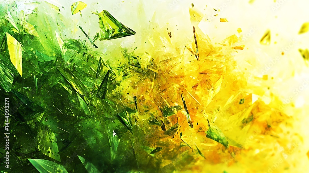 Poster dynamic abstract composition featuring green and yellow geometrical shards
