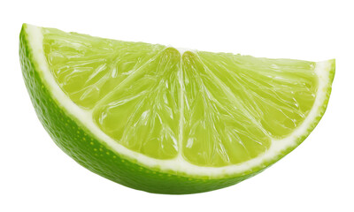 lime wedge closeup fresh green citrus fruit for cocktails and drinks isolated on transparent background