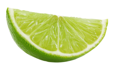 lime wedge closeup fresh green citrus fruit for cocktails and drinks isolated on transparent background