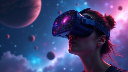 Exploring the Cosmos A Woman Immersed in Virtual Reality