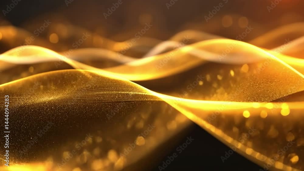 Poster mesmerizing abstract background of golden waves smooth light motion with shimmering particles, creat